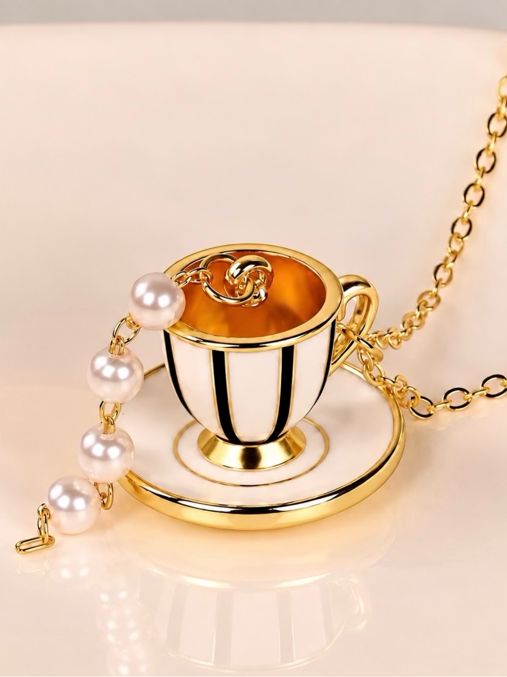 Mad Hatter Tea Party Alice in Wonderland Disney Striped Teacup & Saucer Necklace